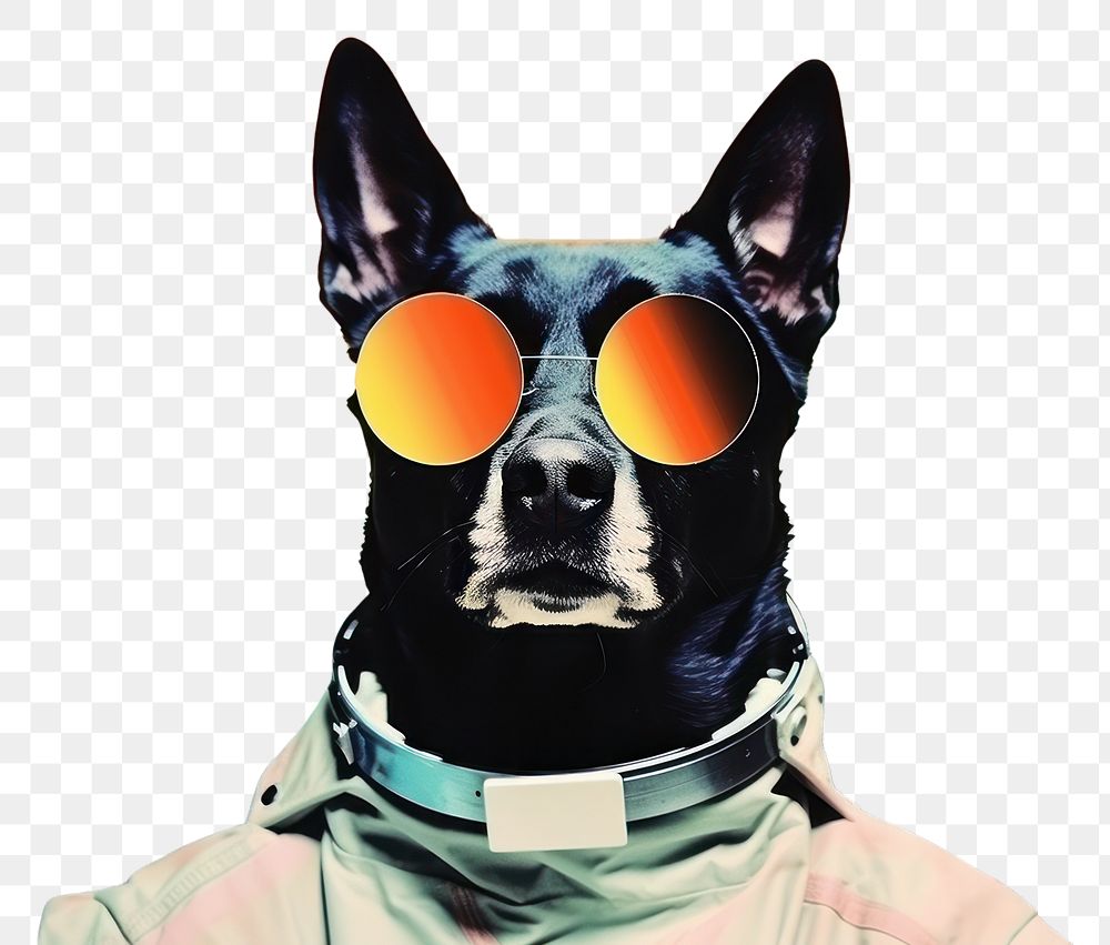 PNG Collage Retro dreamy of dog sunglasses portrait mammal.