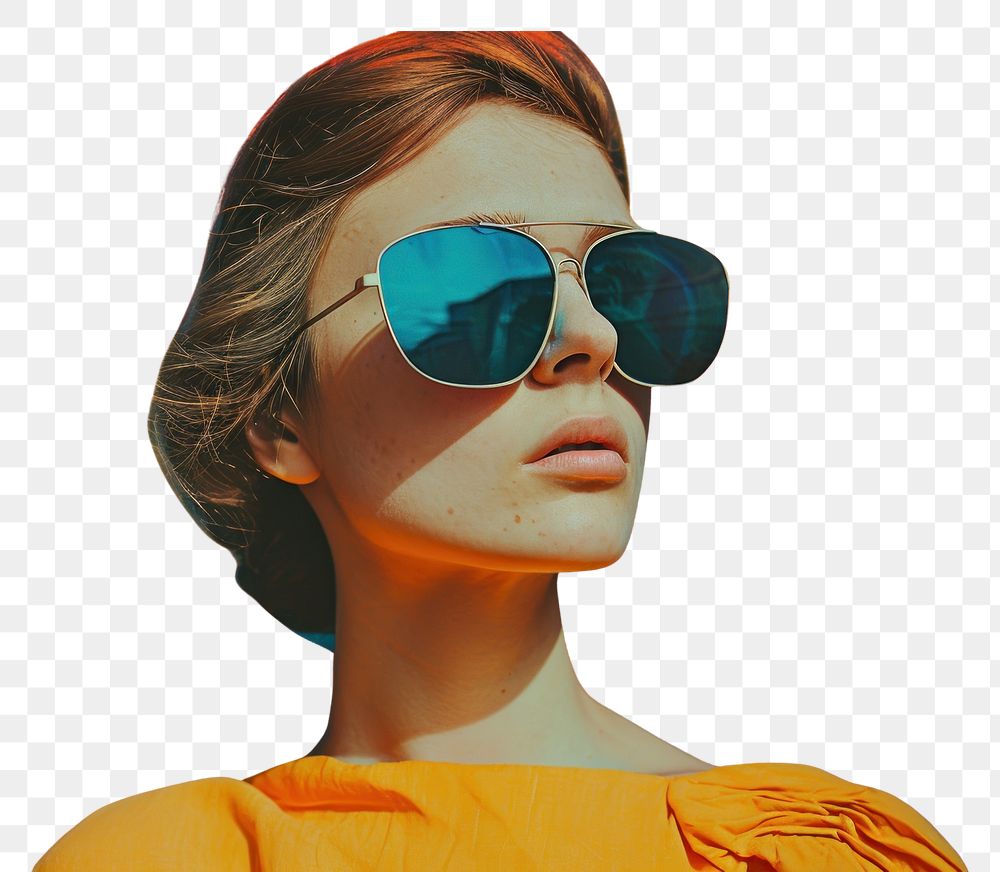 PNG  Collage Retro dreamy sad art sunglasses portrait.