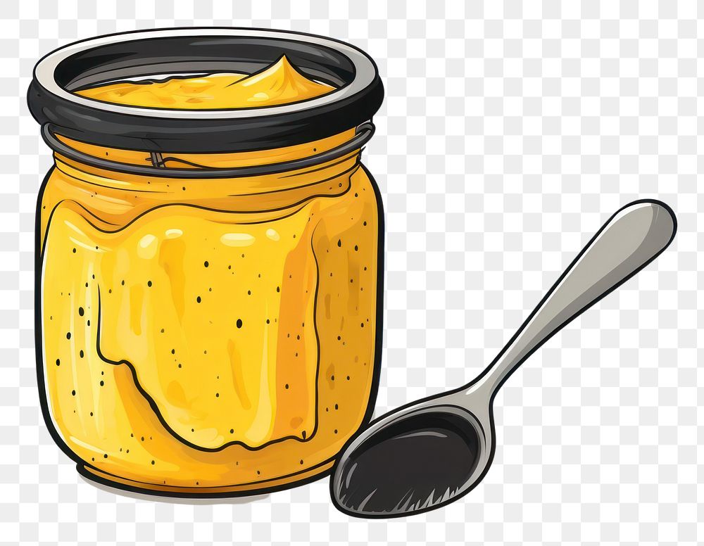 PNG  Mustard condiment food jar white background.
