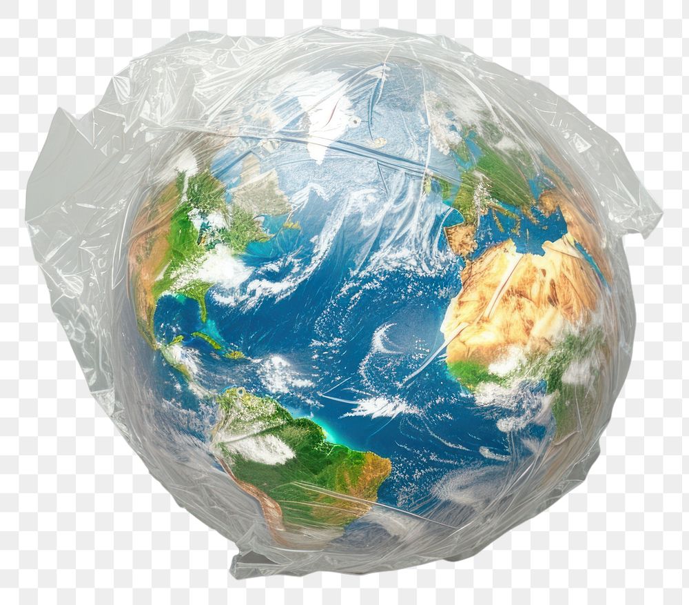 PNG  Plastic wrapping over waste globe planet space accessories.