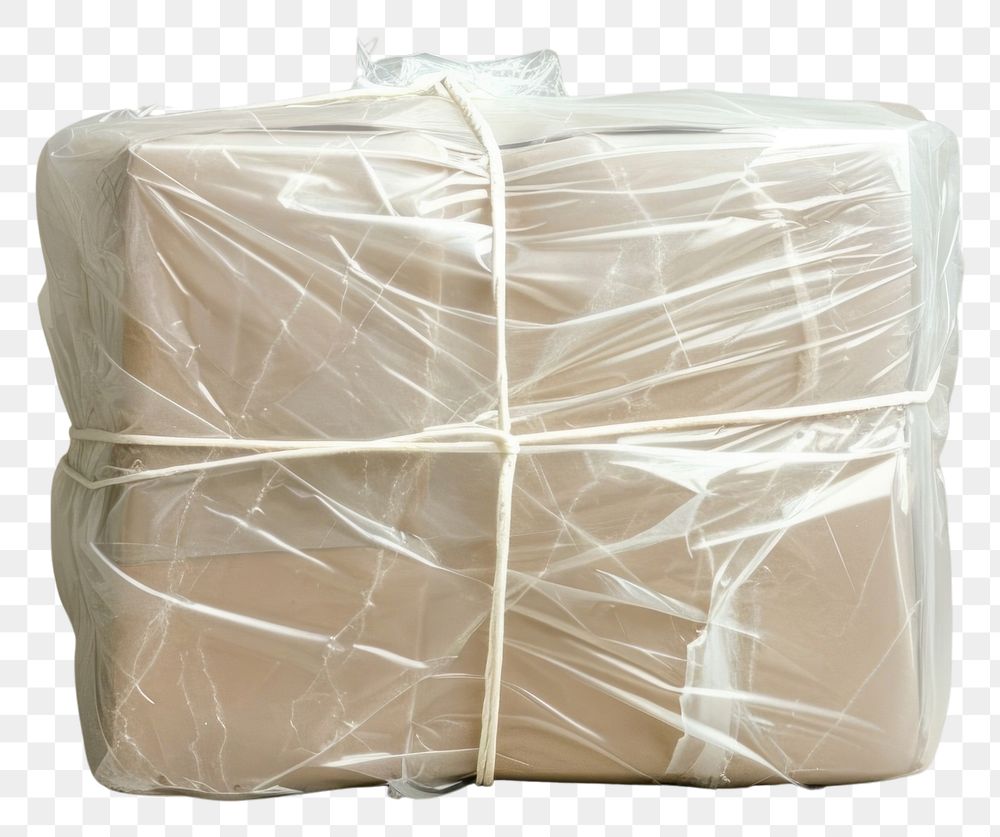 PNG  Plastic wrapping over delivery package paper wrapped ribbon.