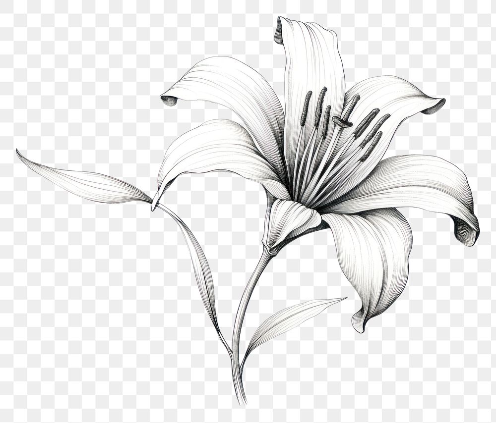 PNG Line art of a lily drawing flower sketch.