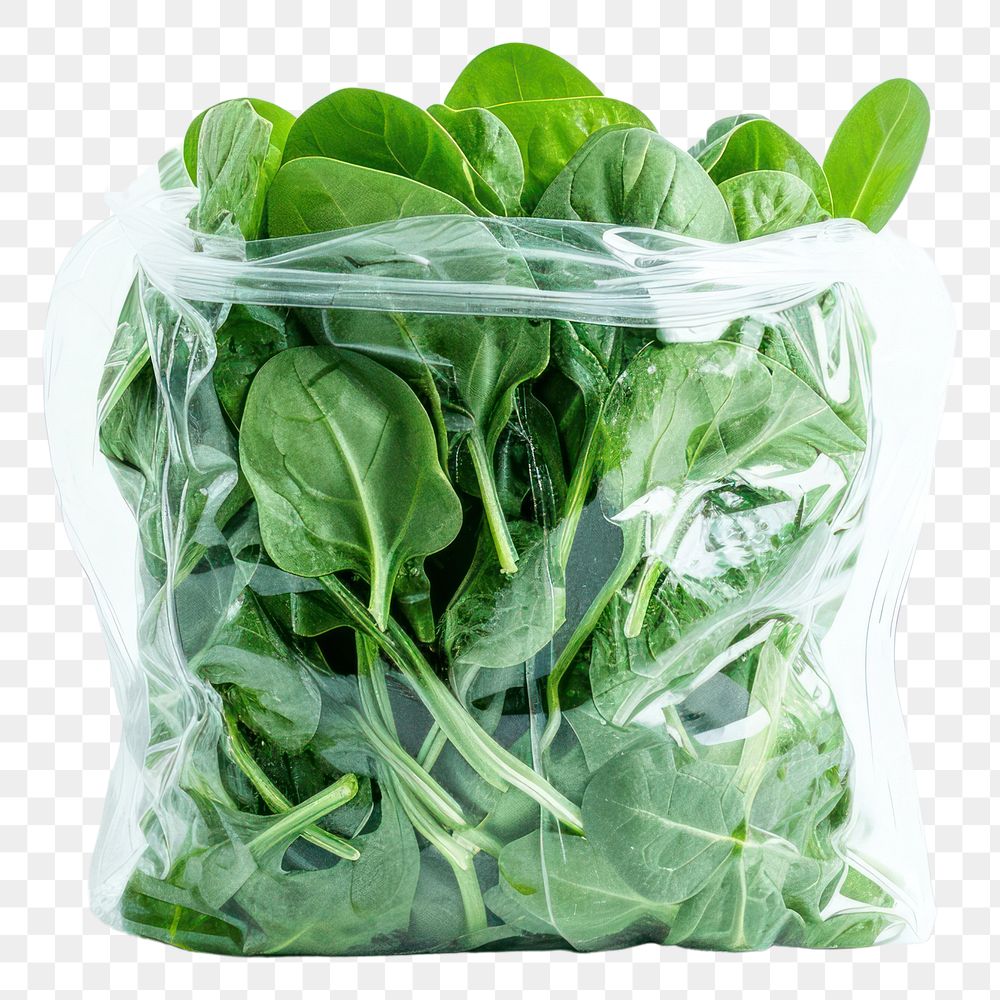 PNG Spinach leaves in a clear bag vegetable plant food.