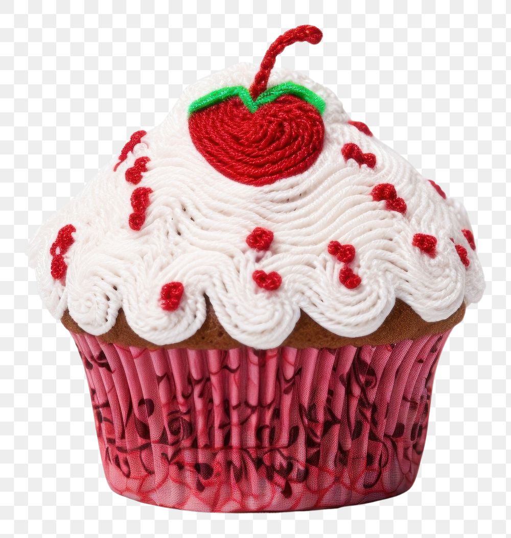 PNG  Cupcake in embroidery style dessert icing cream.
