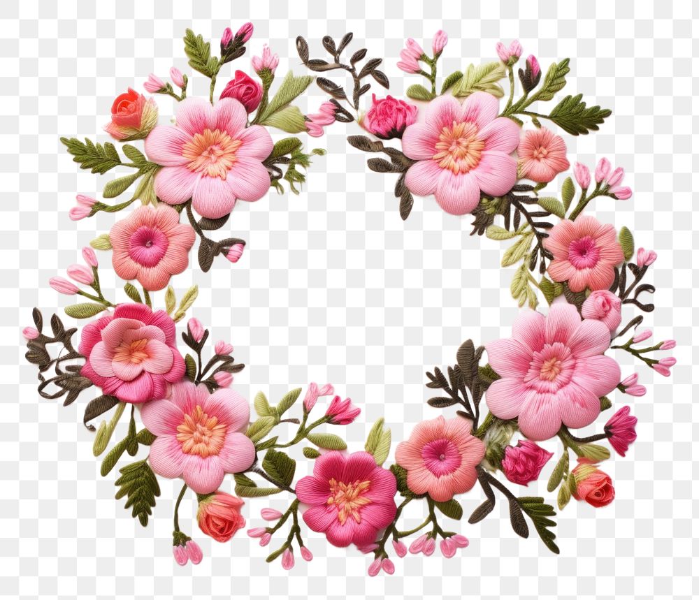PNG  Floral wreath in embroidery style pattern inflorescence arrangement.