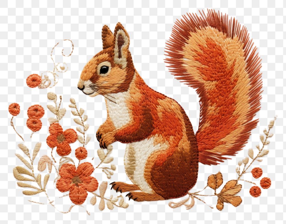 PNG  Squirrel in embroidery style pattern rodent animal.