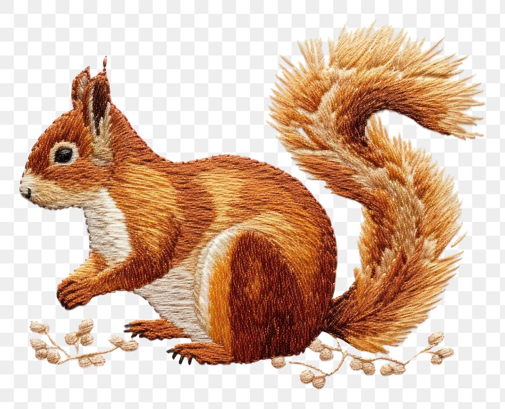 PNG  Squirrel in embroidery style animal rodent mammal.