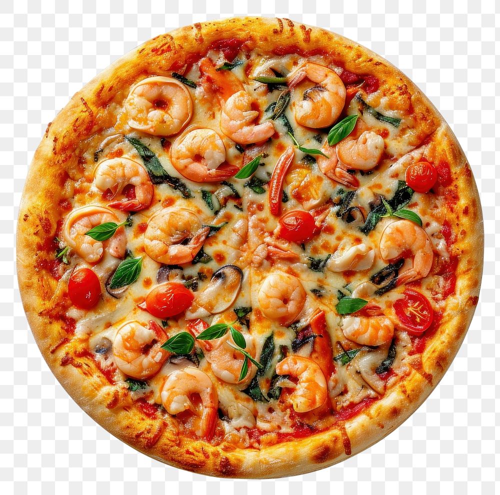 PNG Seafood pizza shrimp white background invertebrate.