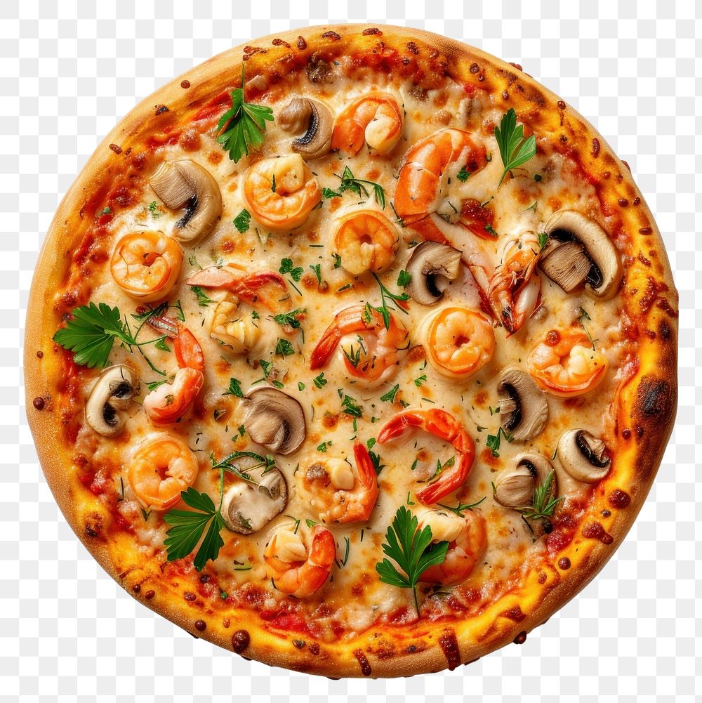 PNG Seafood pizza meal white background mozzarella.