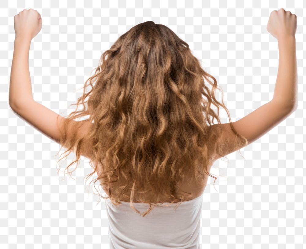 PNG Young girl cheering open arms back white background hairstyle. AI generated Image by rawpixel.
