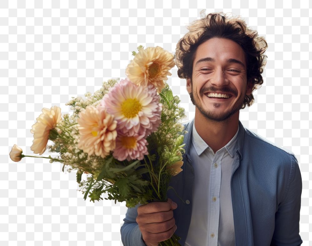 PNG Flower bouquet cheerful laughing holding. AI generated Image by rawpixel.