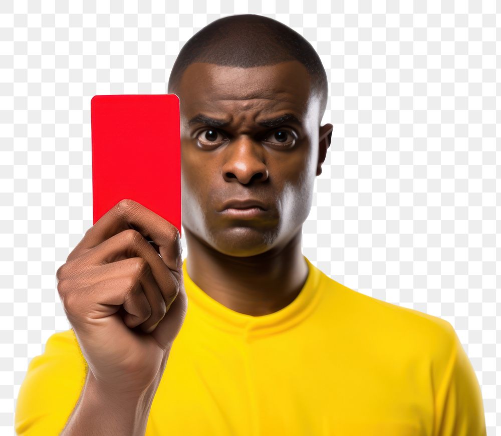 PNG  Football referee shows a Vertical red card portrait adult photo. AI generated Image by rawpixel.