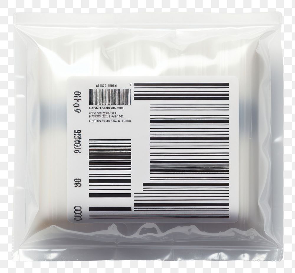 PNG  Plastic wrapping over a barcode label text white background technology.