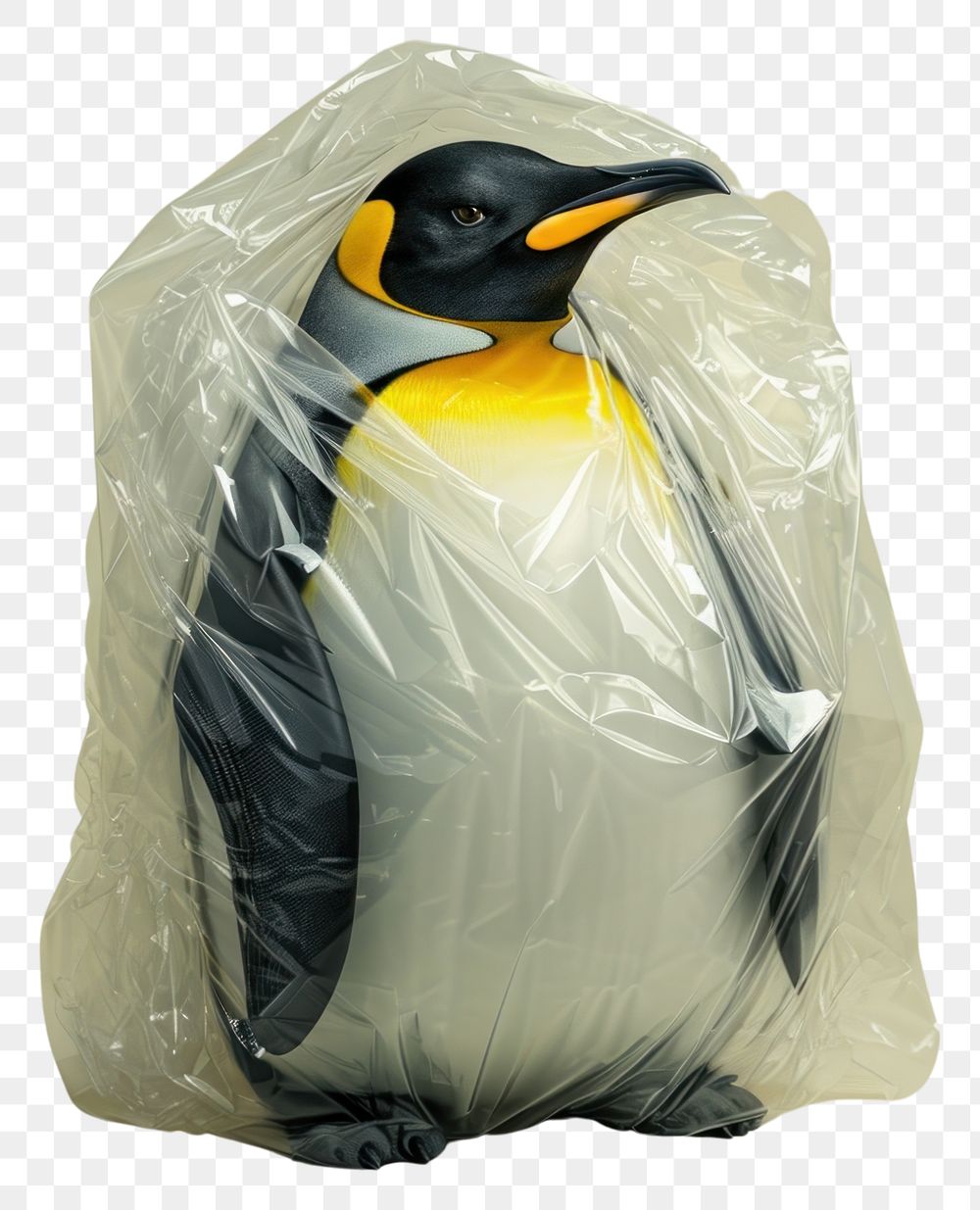 PNG  Plastic wrapping over a penquin penguin animal bird.
