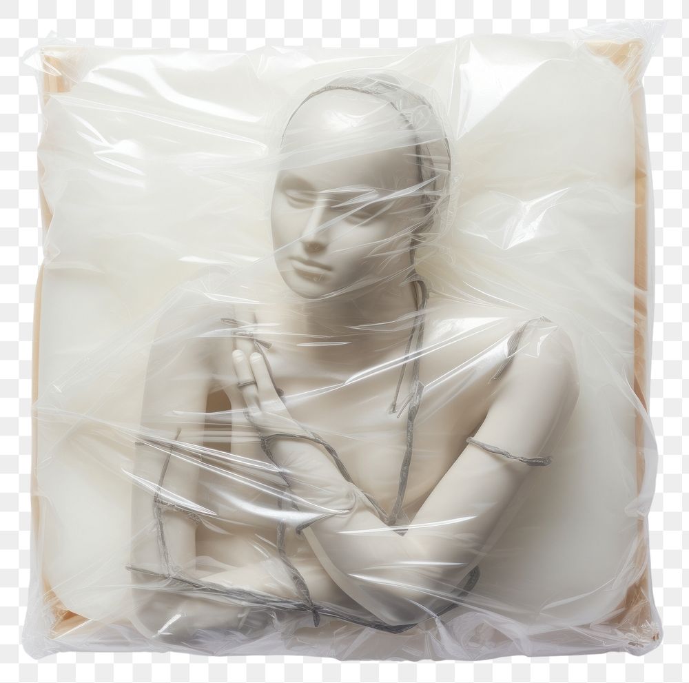 PNG  Plastic wrapping over a robot adult art white background.