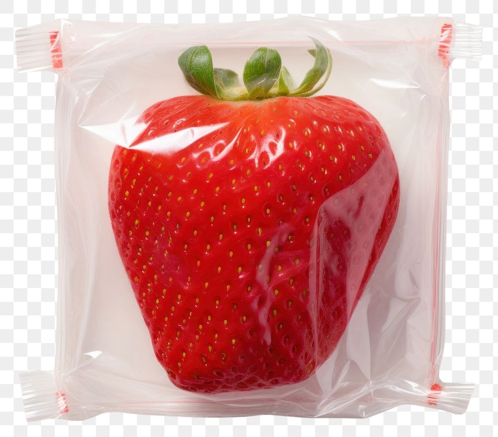 PNG  Plastic wrapping over a strawberry fruit plant food.