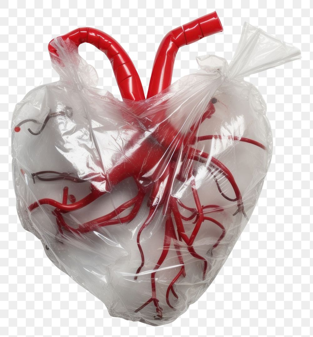 PNG  Plastic wrapping over a waste heart bag white background celebration.