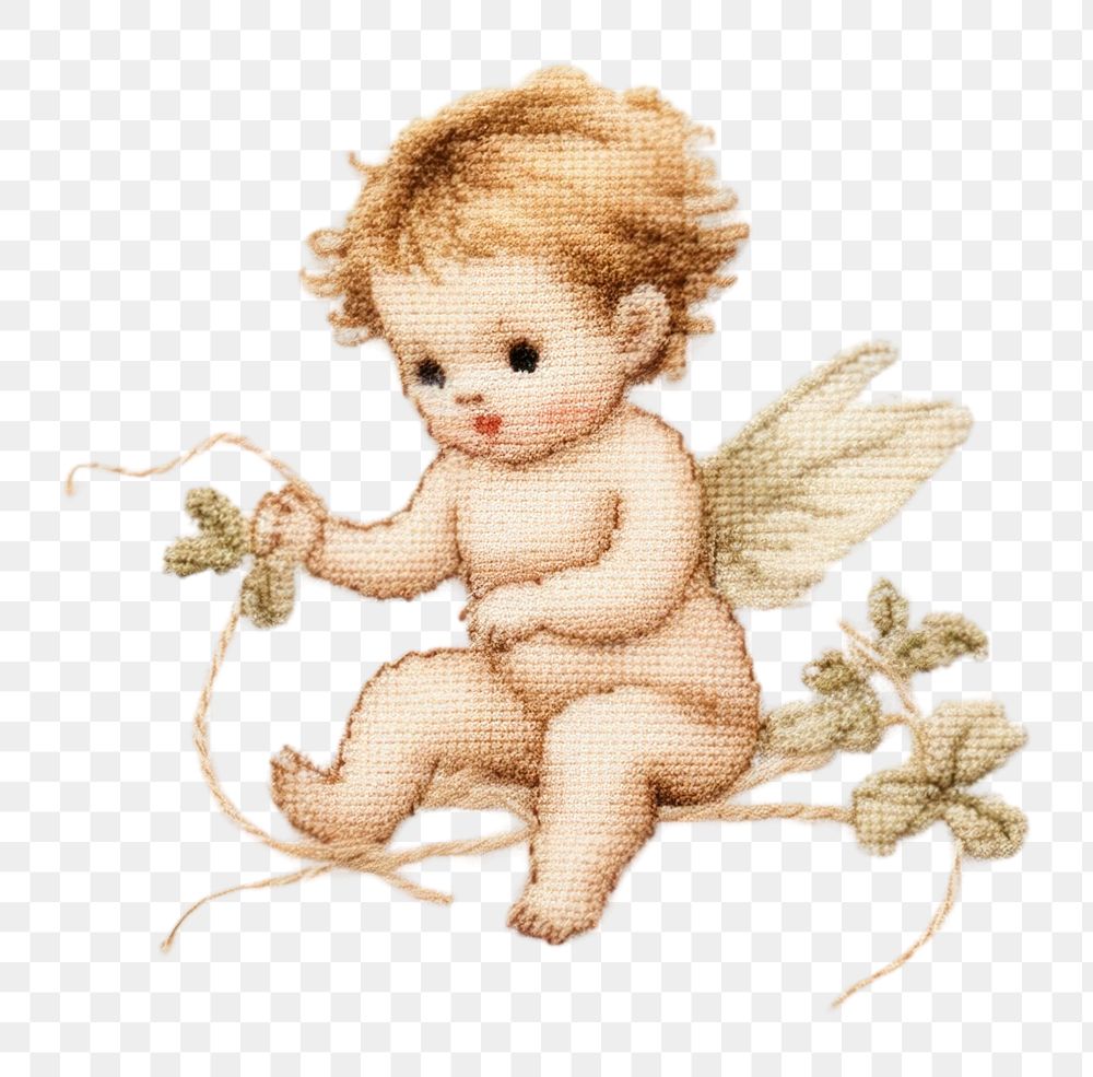 PNG Embroidery of cherub baby representation creativity.