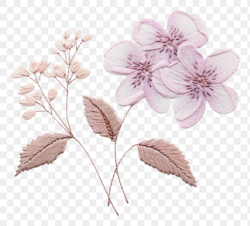 PNG Embroidery of hydrangea blossom pattern flower.
