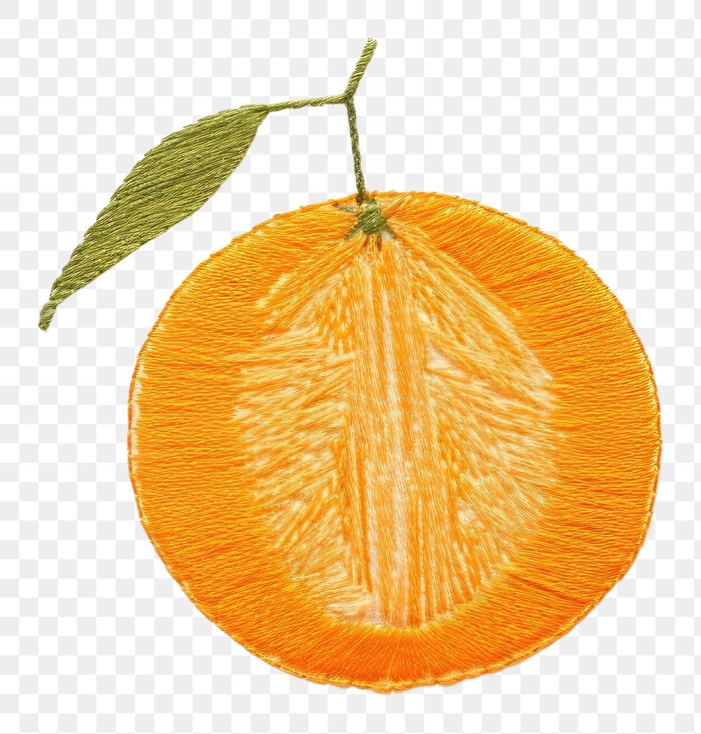 PNG Embroidery of orange fruit plant food leaf.