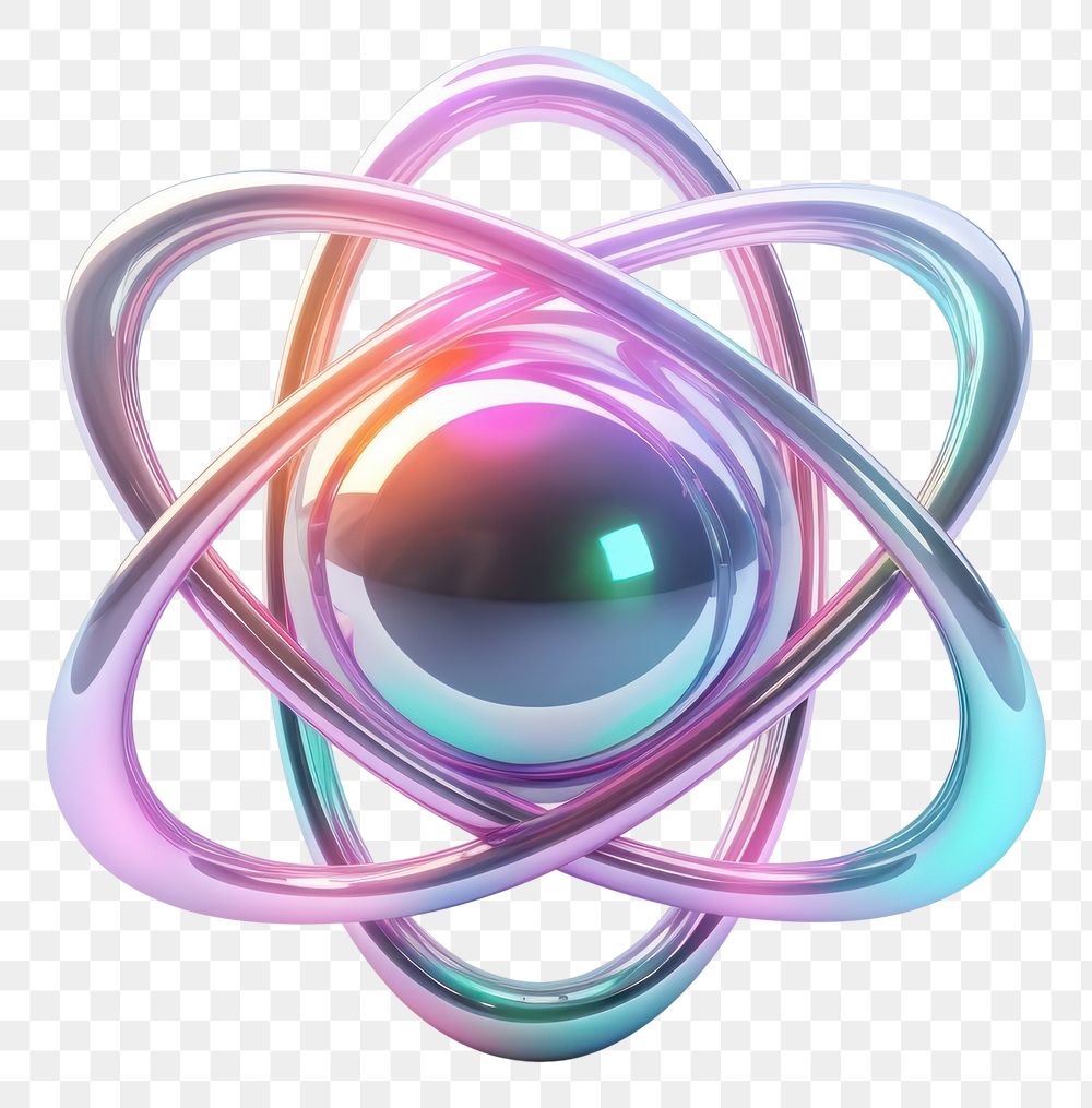 PNG  Atom icon iridescent sphere white background technology.