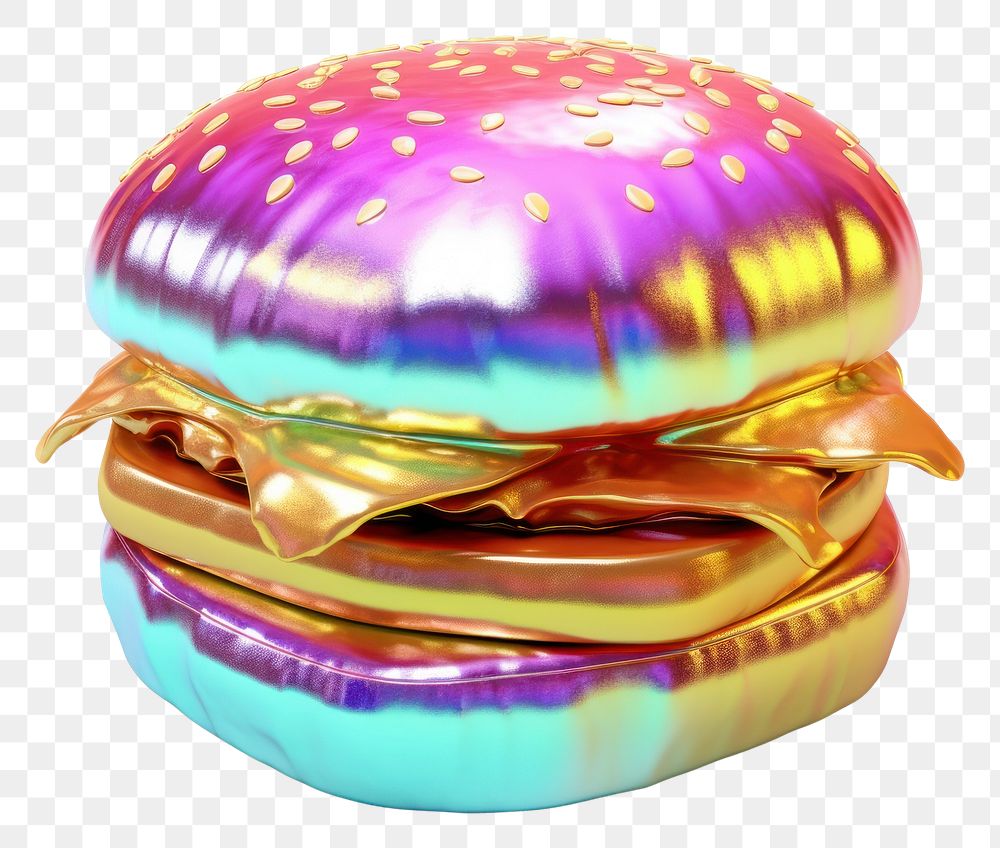 PNG  Hamburger iridescent food white background sandwich.