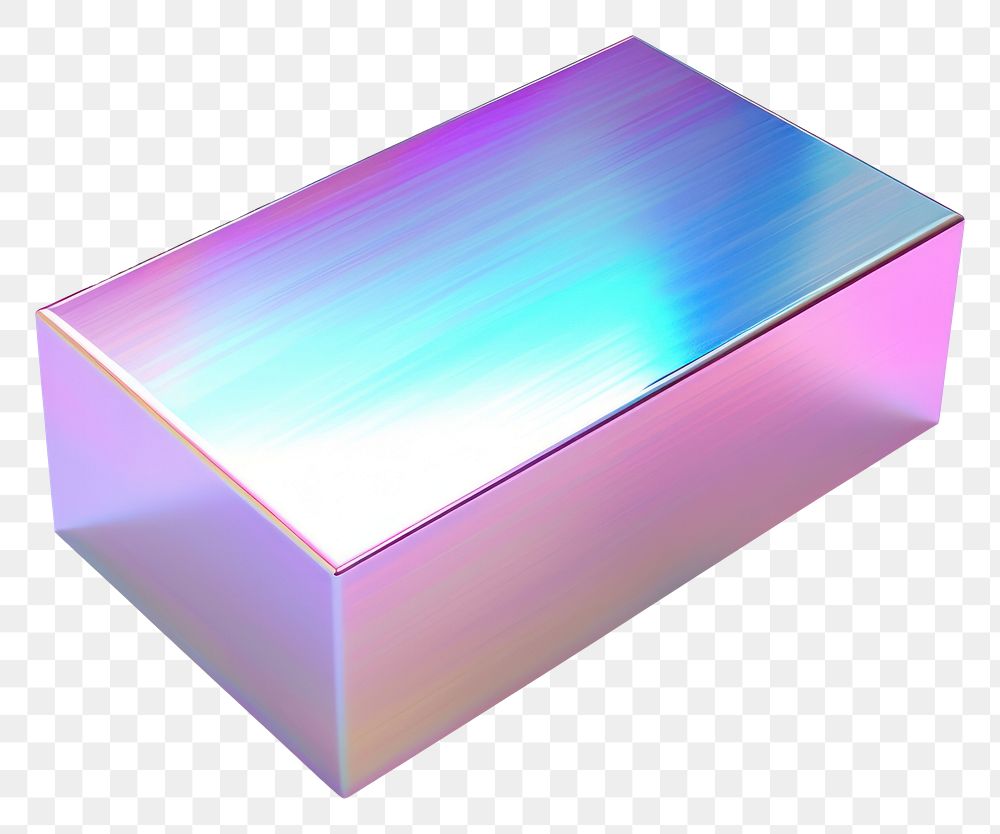 PNG  Isometric metal rectangle iridescent box white background simplicity.