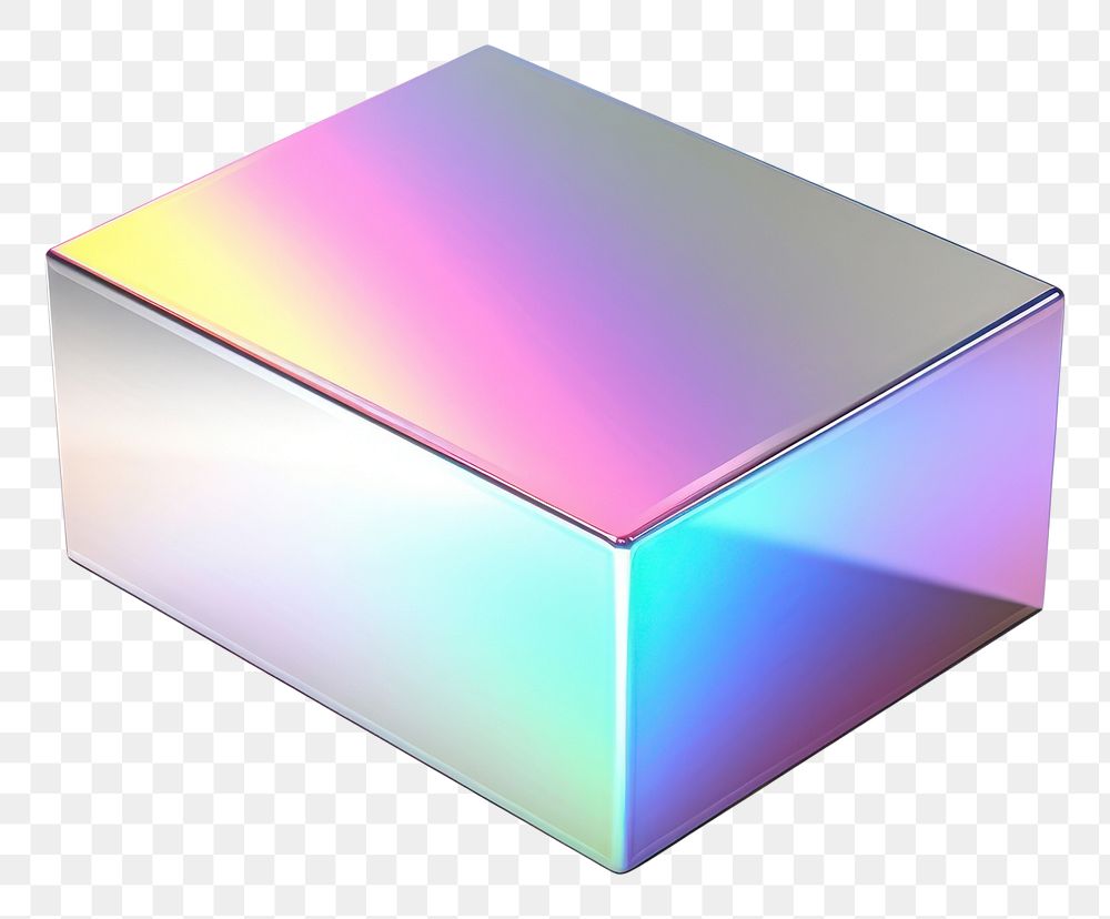 PNG  Isometric metal rectangle iridescent box white background electronics.