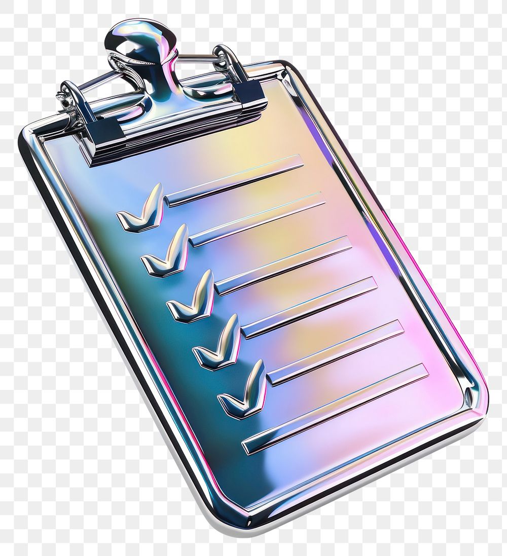 PNG  Checklist icon iridescent metal white background accessories.