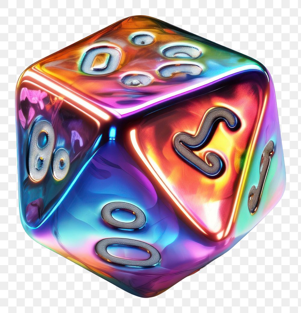 PNG  Melt dice metal iridescent game white background recreation.