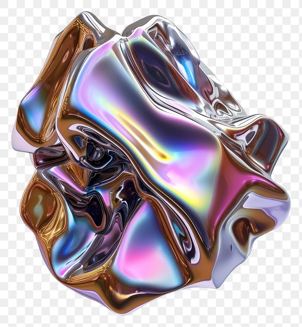 PNG  Melt geometric shape metal iridescent gemstone jewelry white background.