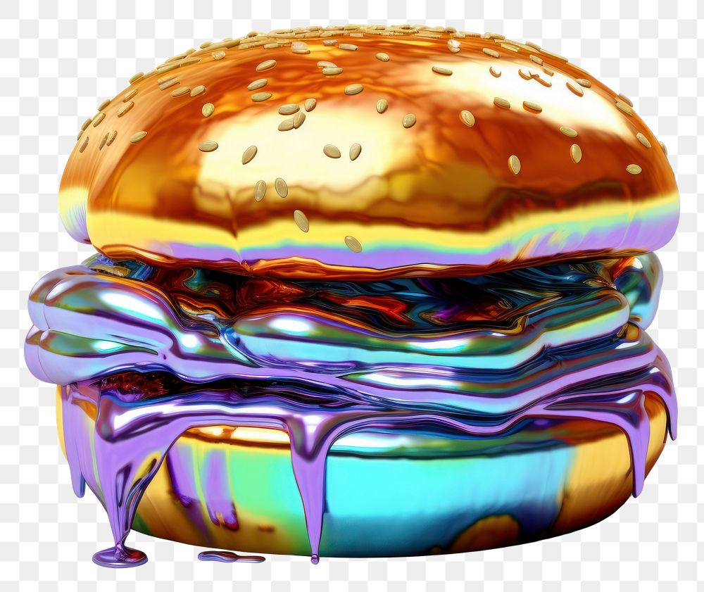 PNG  Melt hamburger metal iridescent food breakfast freshness.