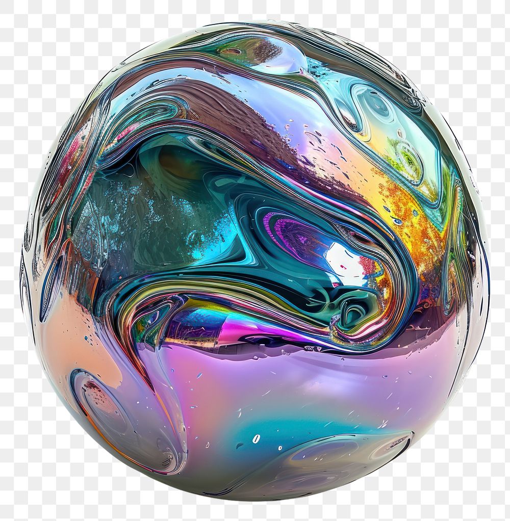 PNG  Sphere iridescent melted ball white background accessories.