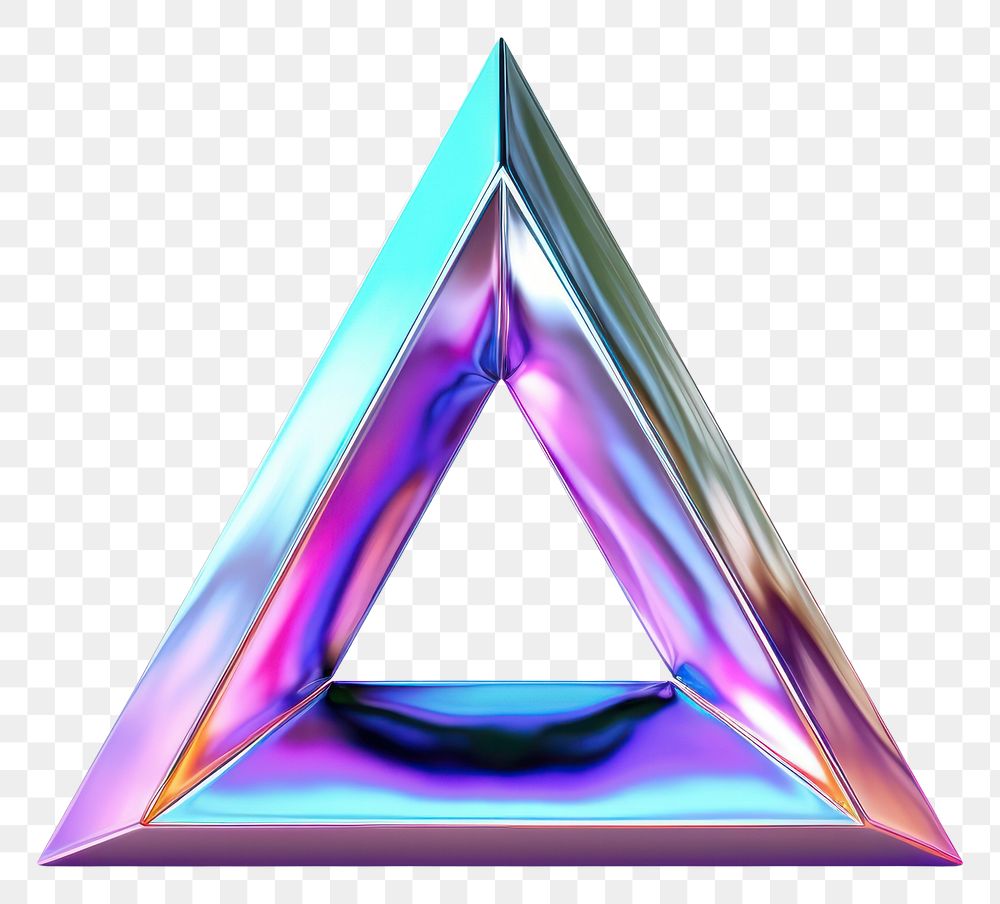 PNG  Geometric triangle iridescent metal white background creativity abstract.