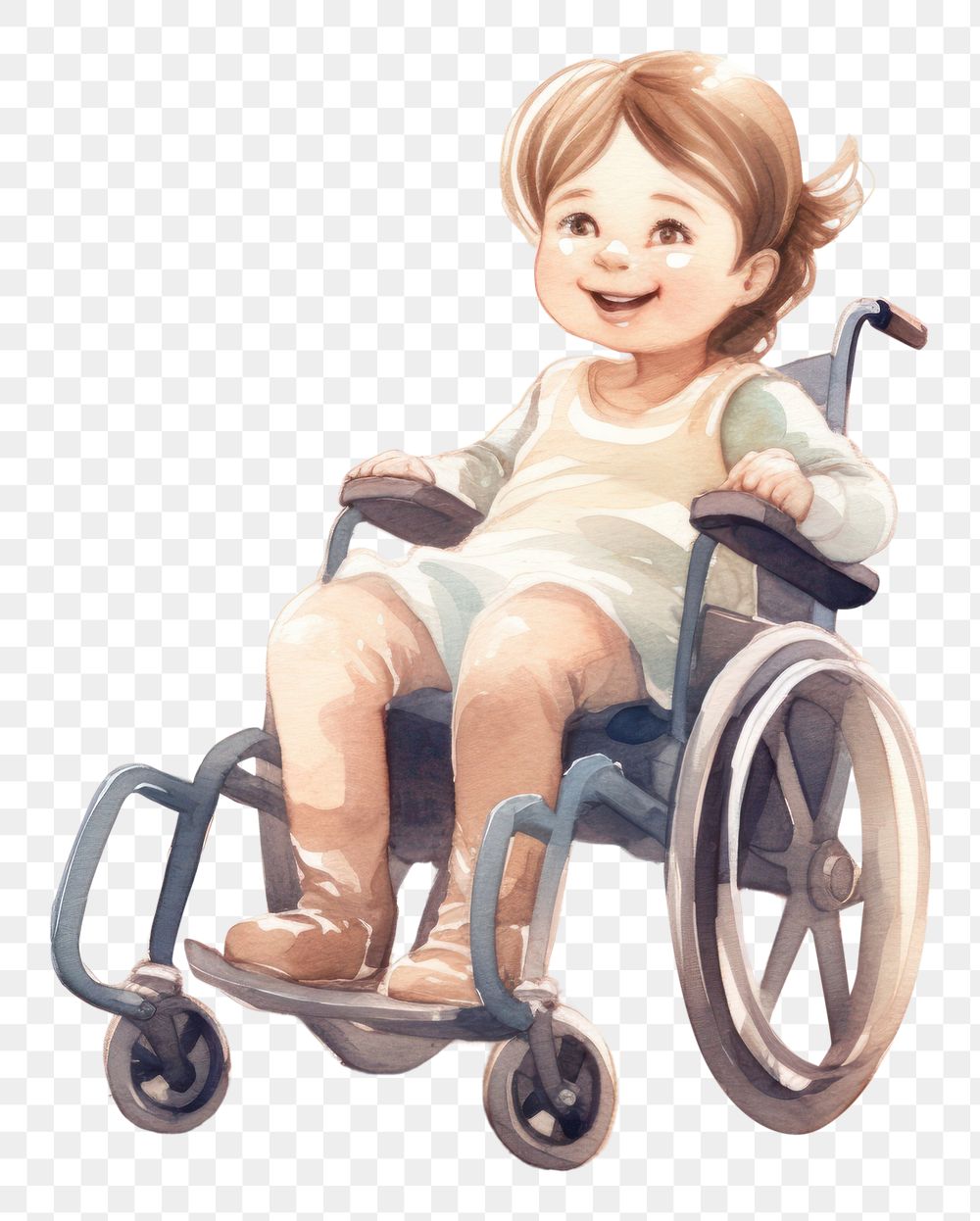 PNG  Wheelchair vehicle smiling sitting. AI generated Image by rawpixel.