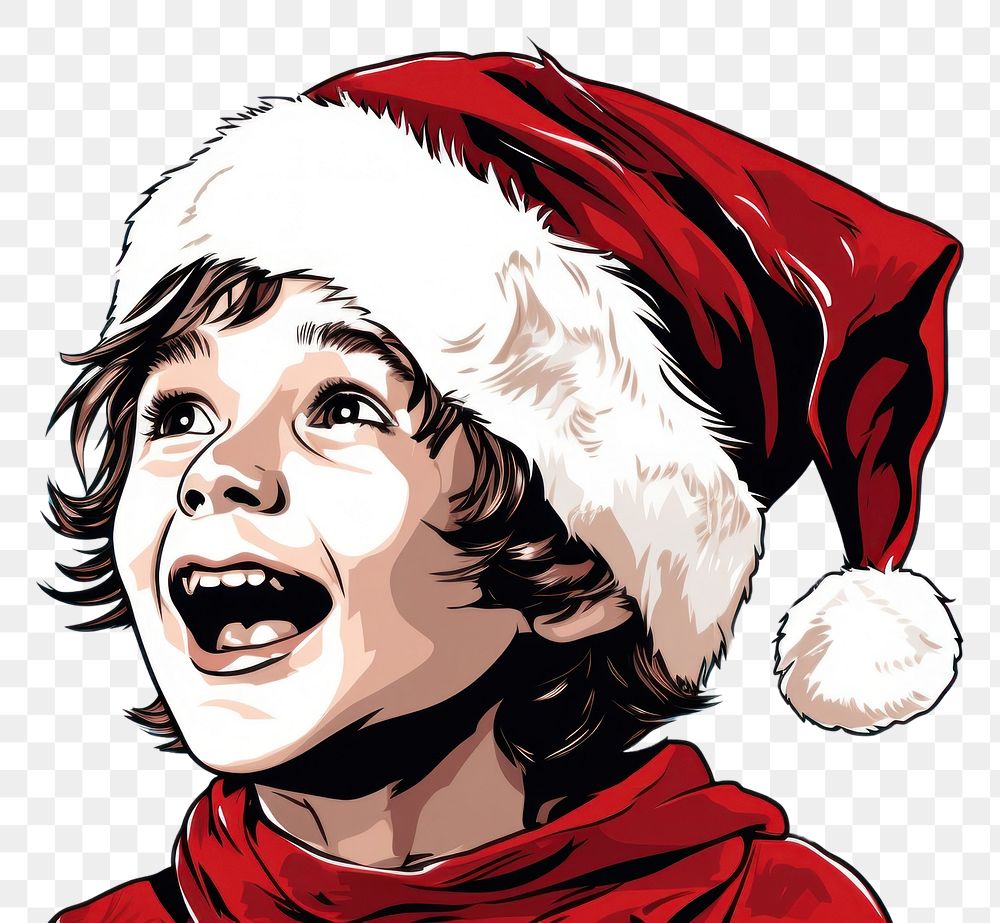 PNG  A little boy wearing Christmas hat christmas comics celebration. AI generated Image by rawpixel.