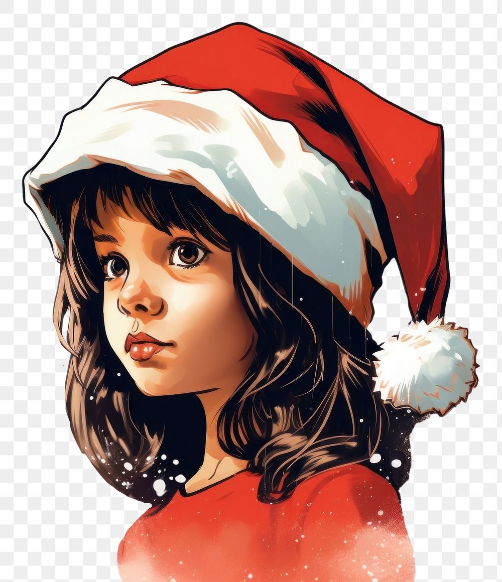 PNG Little girlwearing Christmas hat christmas portrait comics. AI generated Image by rawpixel.
