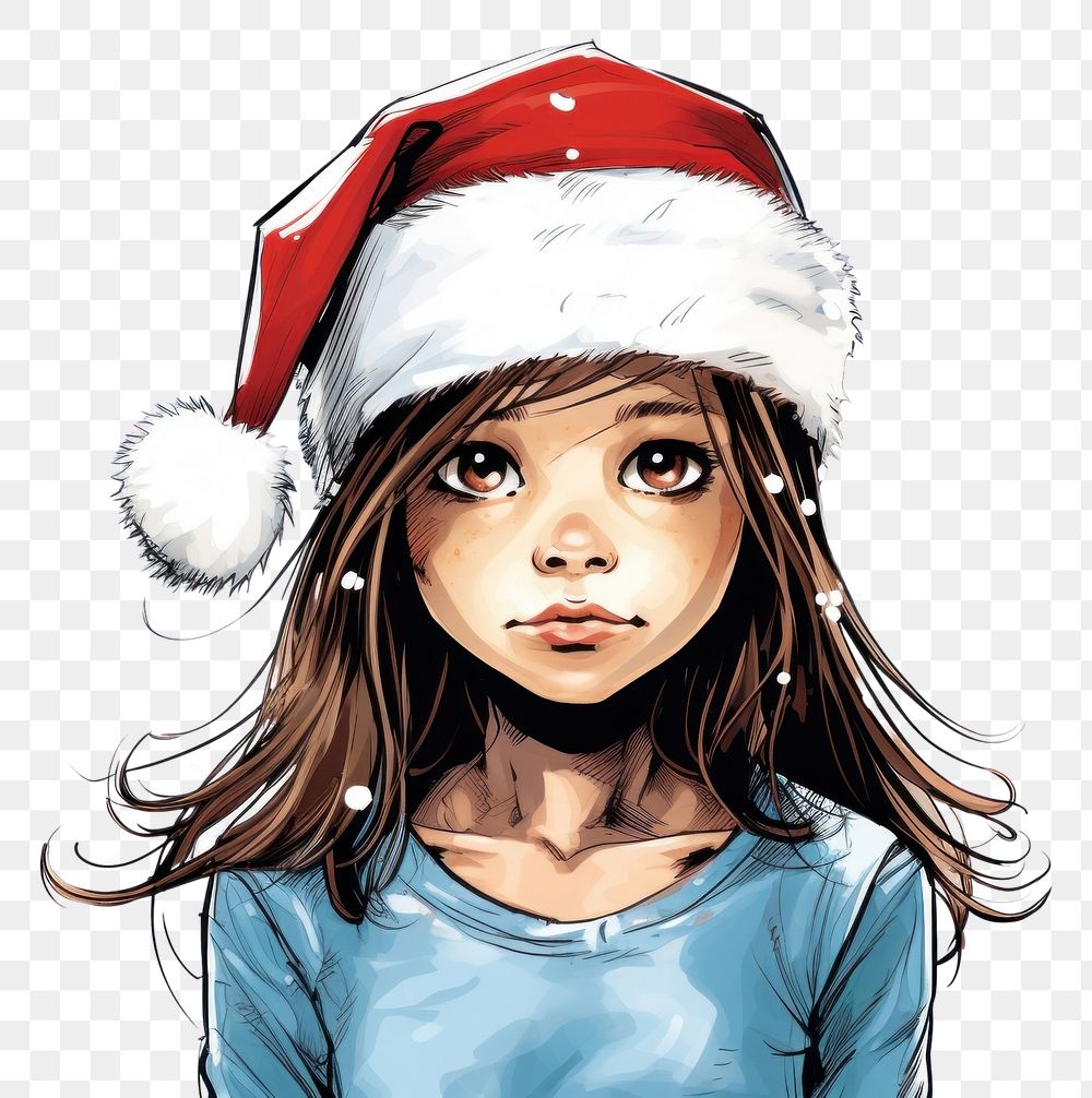 PNG Little girlwearing Christmas hat christmas comics adult. AI generated Image by rawpixel.