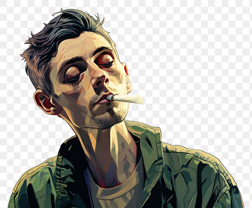 PNG  Skinny man smoking adult cigarette portrait. AI generated Image by rawpixel.