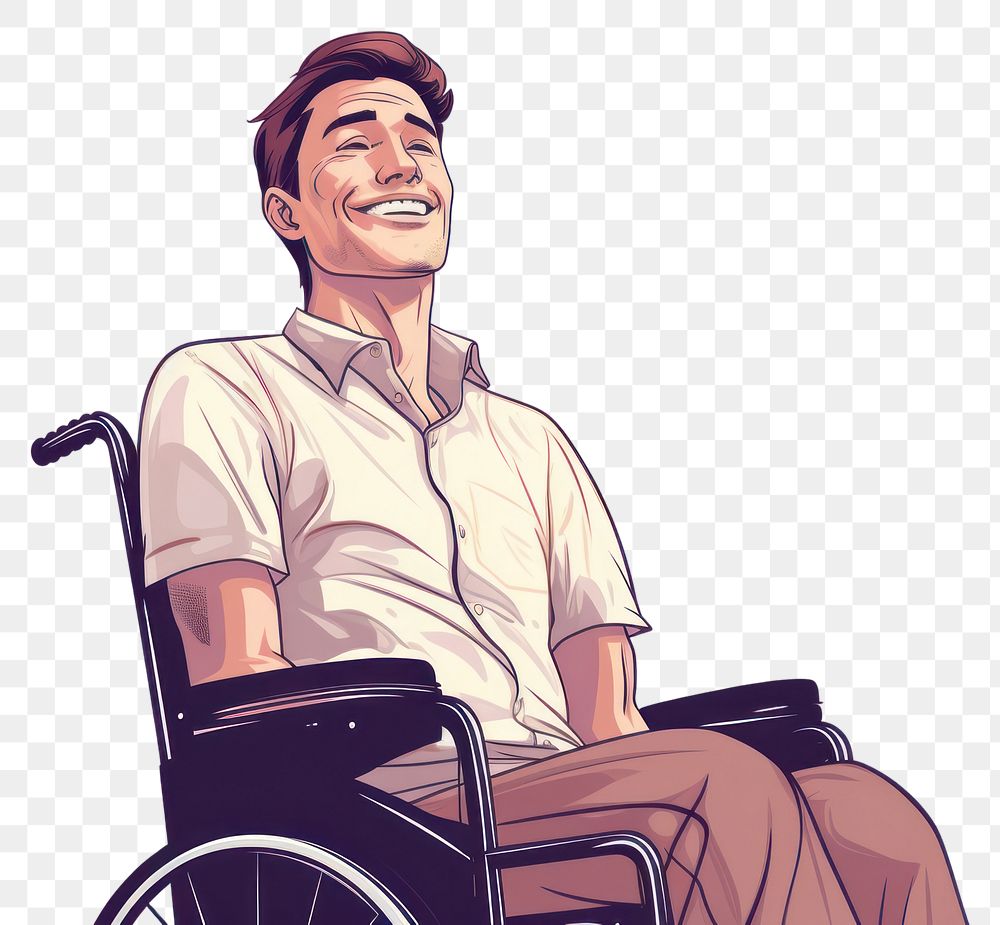 PNG  Wheelchair smiling sitting adult. AI generated Image by rawpixel.