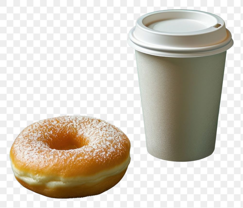 PNG  Coffee paper cup mockup bagel donut food.