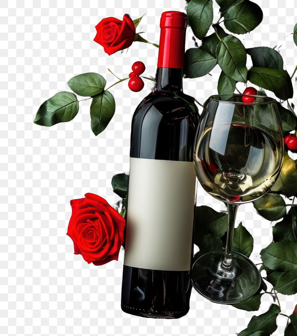 PNG Bottle flower wine rose.