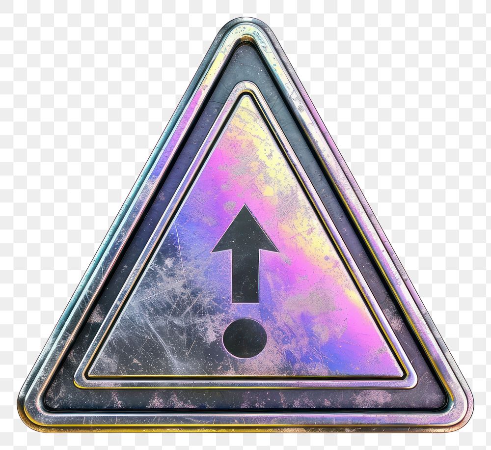PNG  Danger warning icon iridescent symbol metal white background.