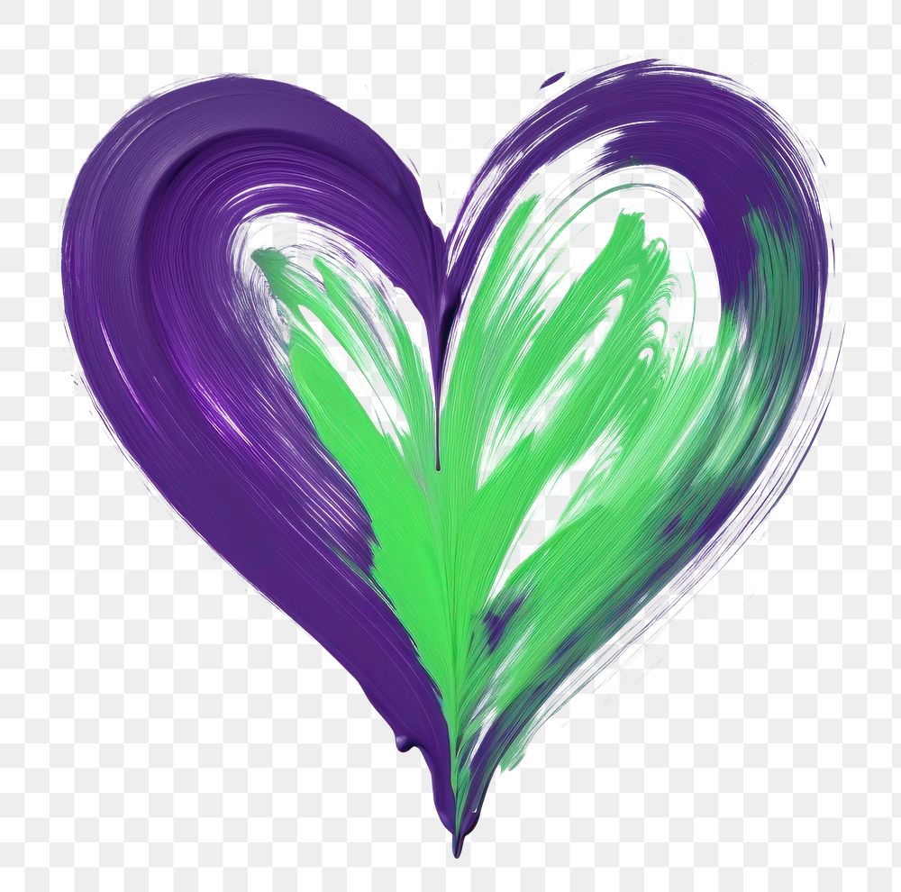 PNG Green and violet flat paint brush stroke heart purple white background.