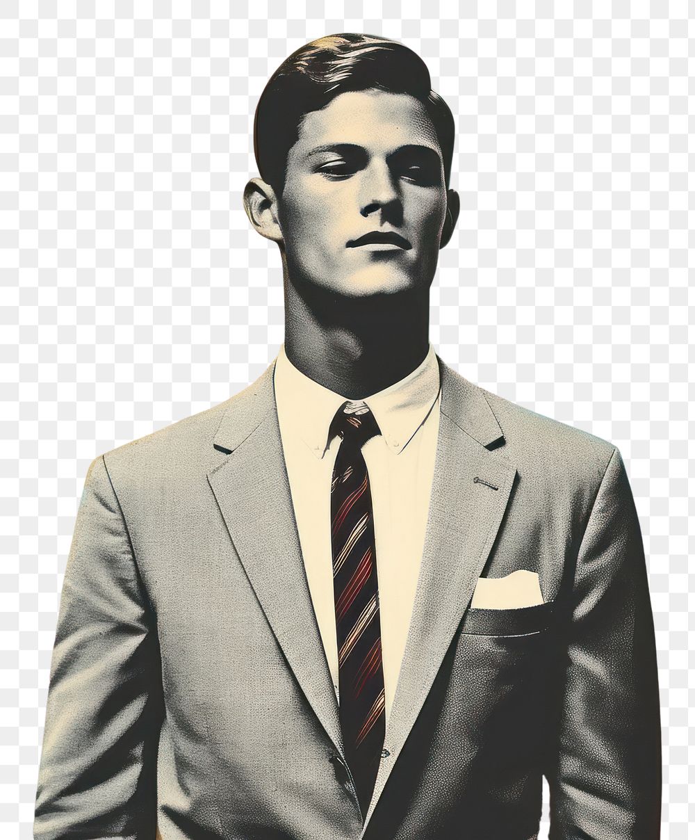 PNG  Collage Retro dreamy business man portrait adult tie.