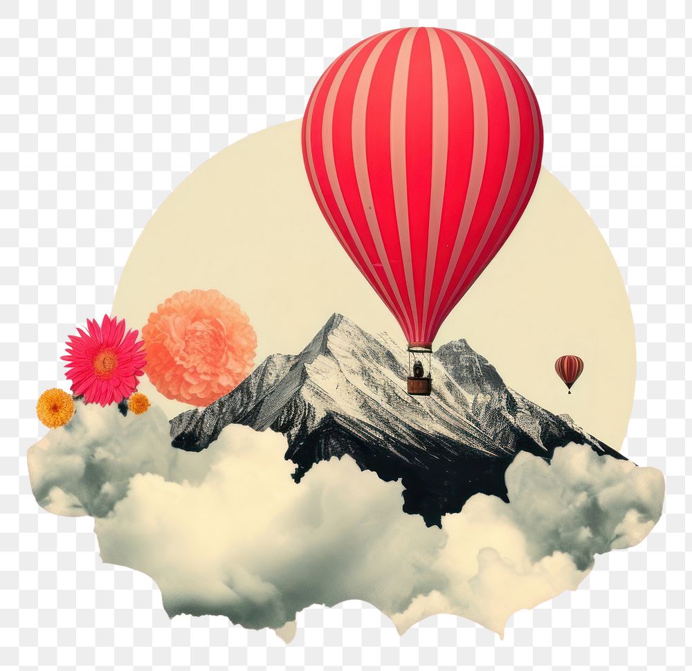 PNG  Collage Retro dreamy balloon outdoors transportation creativity.