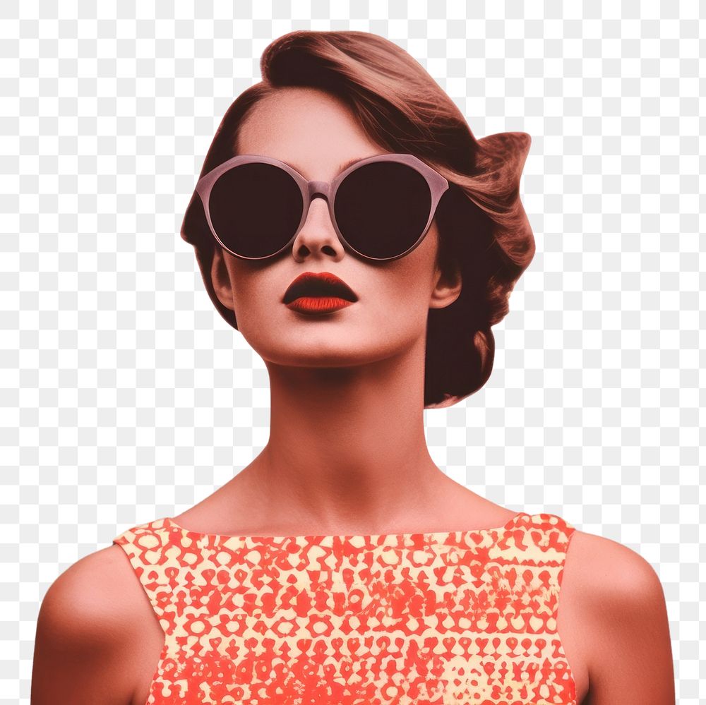 PNG  Collage Retro dreamy beach sunglasses portrait adult.