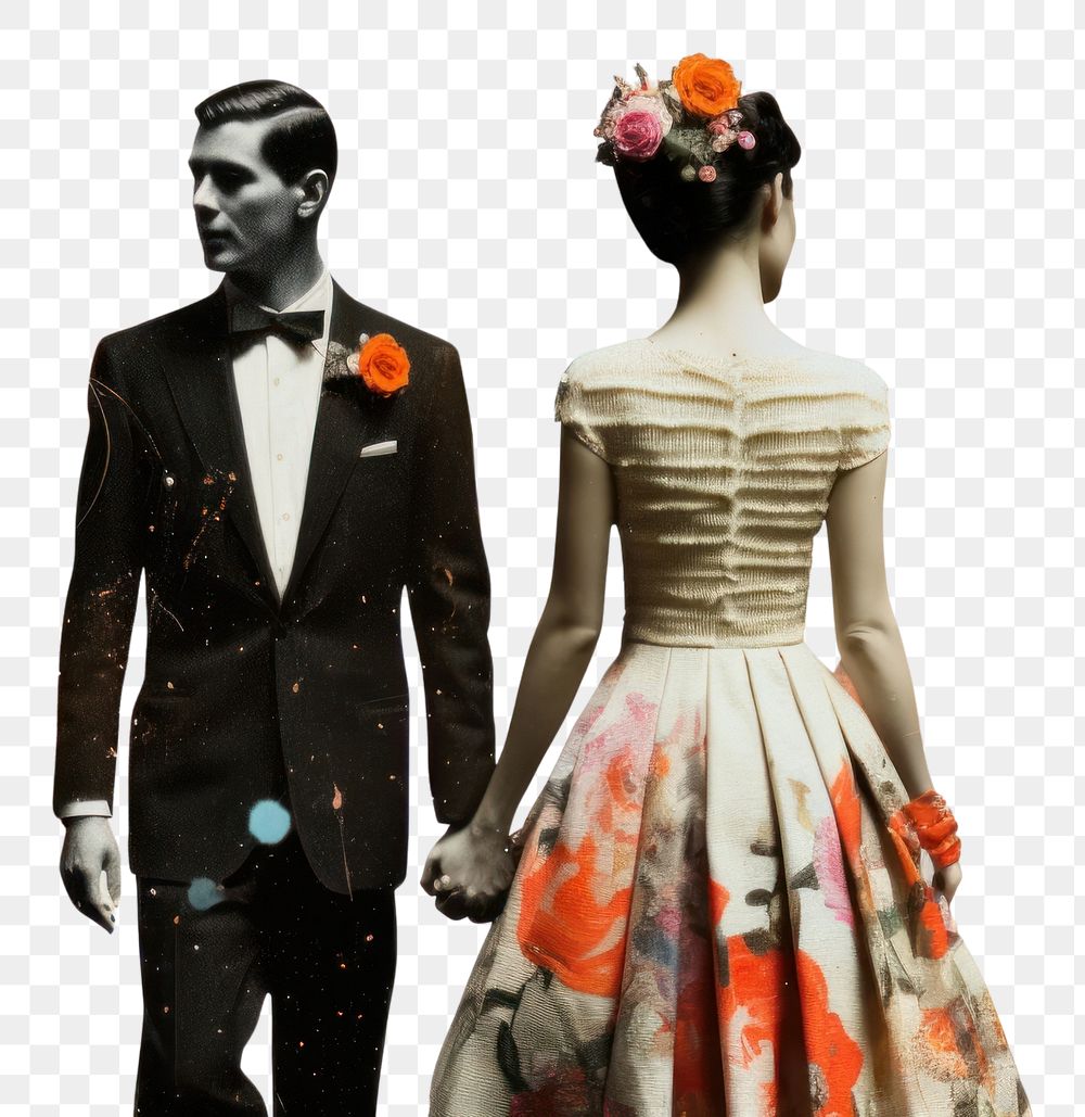 PNG  Collage Retro dreamy bride and groom fashion wedding adult.