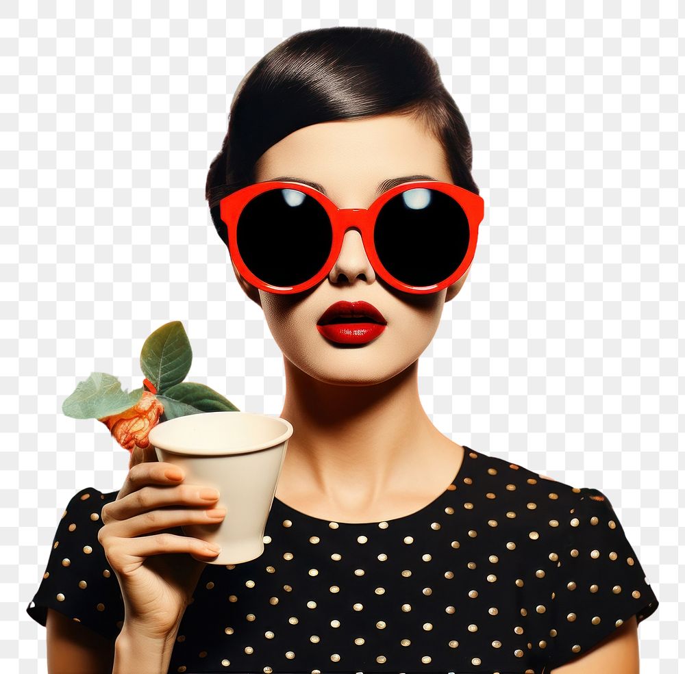 PNG  Collage Retro dreamy coffee sunglasses portrait adult.