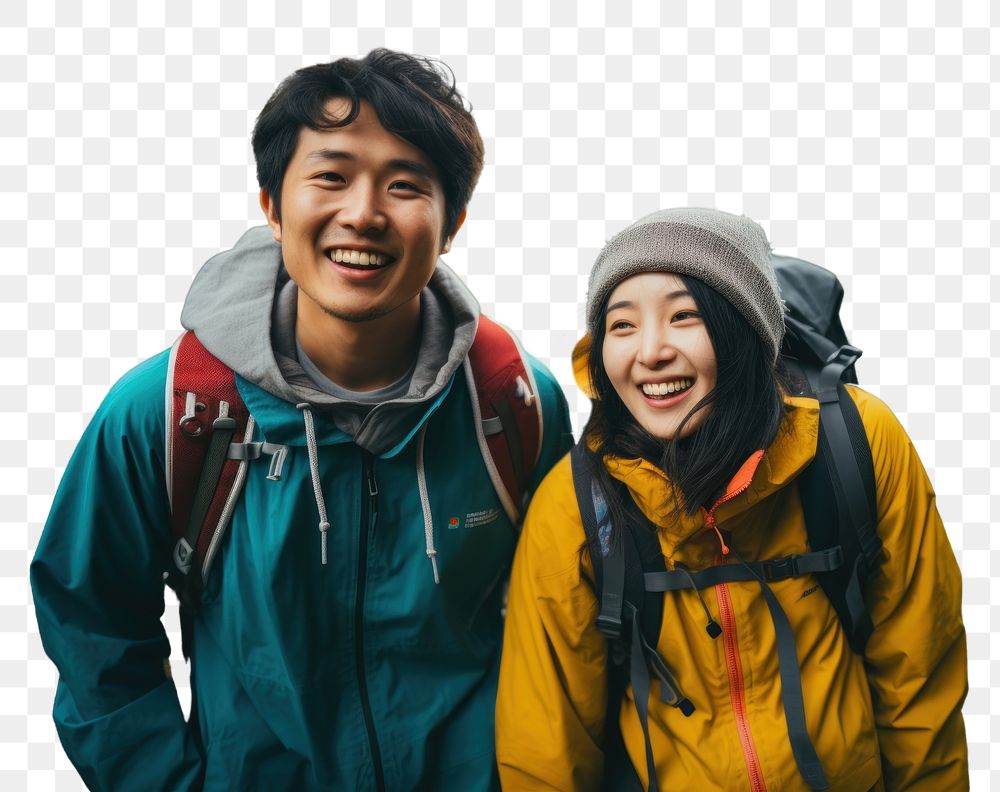 PNG Couple japanese caming looking happy and fun adventure outdoors nature. AI generated Image by rawpixel.